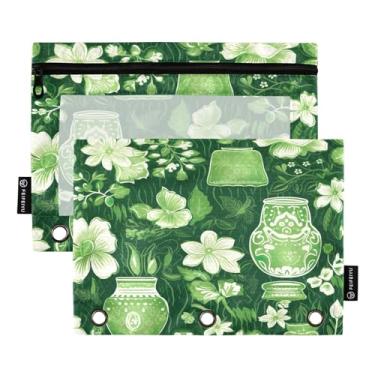 Imagem de Wassud Vasos de flores verdes e brancos, pacote com 2 pastas de fichário, pastas de bolso com 3 furos, organizador de fichários para casa, escritório