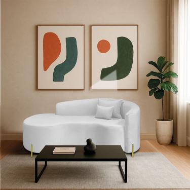 Imagem de Divã Recamier Curvo Sala De Estar Recepção Inglaterra 180cm Pés Metal Dourado Lado Esquerdo Bouclé Cor Branco