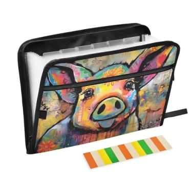 Imagem de Wassud Cute Pig Painting 13 bolsos organizador de arquivos sanfonado pastas expansíveis com abas e adesivos, papel tamanho carta A4 recibo de papel organizador de pastas de documentos para viagens de