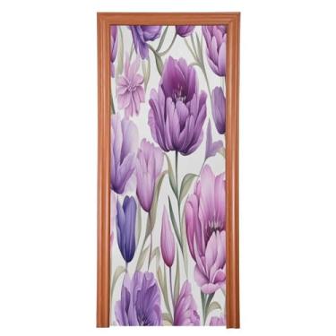 Imagem de Wassud Capa para porta, decoração de tulipas grandes, 96 x 98 polegadas, faixa elástica para porta interna para varanda e porta da frente