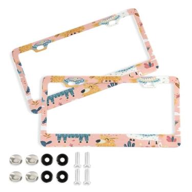 Imagem de Wassud Linda moldura de placa de licença de alpaca com parafusos, 2 pacotes de molduras decorativas de etiqueta de carro de alumínio, acessórios universais de carro para mulheres e homens