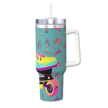 Imagem de Patins coloridos estampados isolados aço inoxidável quente/frio xícara de café 1,134 g Ice Bully com alça