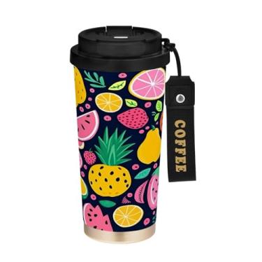Imagem de YETTASBIN Caneca de café Watermelon com isolamento térmico de 482 g com tampa canudo, copo à prova de derramamento e vazamento com alça para bebida quente e fria, garrafa de água de aço inoxidável