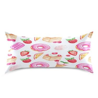 Imagem de xigua Fronha de cetim de sorvete para cabelo e pele lavável à máquina almofada de cetim antiderrapante refrescante capa de cama king com fecho de envelope, 50,8 cm x 101,6 cm