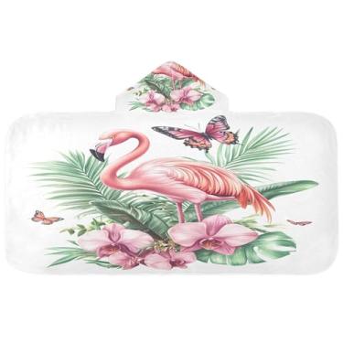 Imagem de Burbuja Flamingo Orquídea Flores Borboleta Toalha de Banho com Capuz para Crianças, Toalha de Praia de Pelúcia Absorvente Macia para Meninas Meninos Chuveiro 3-10 anos, 61x127 cm