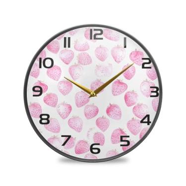 Imagem de YETTASBIN Relógio de parede de acrílico morango - Silencioso, sem tique-taque, operado por bateria, relógio redondo decorativo criativo para cozinha, sala de estar, banheiro, decoração de escritório