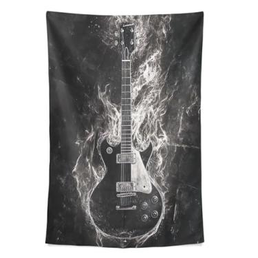 Imagem de STAYTOP Tapeçaria de parede de guitarra preta e branca tapeçarias para decoração de casa decoração de dormitório sala de estar quarto tapete de parede (60 × 51 polegadas)