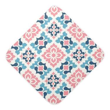 Imagem de Burbuja Toalha de banho de bebê com azulejos de quadrifólio azul rosa - Toalha com capuz de algodão musselina absorvente macia para recém-nascido, 76 x 76 cm