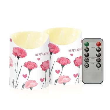 Imagem de Wassud Pacote com 2 velas felizes para o Dia das Mães e coração sem chama com controle remoto, velas realistas cintilantes com temporizador, velas decorativas para Natal, casamento, festa, decoração