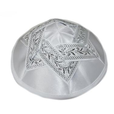 Imagem de Kipá De Cetim Branco Com Estrela De Davi 18 cm- De Israel