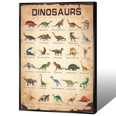Imagem de Types Of Dinosaurs Canvas Wall Art Funny Kids Dinosaur Posters Vintage Style Prehistoric Species Prints Boys Room Wall Decor For Classroom Science Learning Homeschool 30 x 40 cm sem moldura