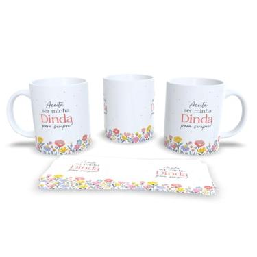 Imagem de Caneca de Cerâmica Personalizada Dinda eu amo você, Design Floral com Coração, Branca (17)