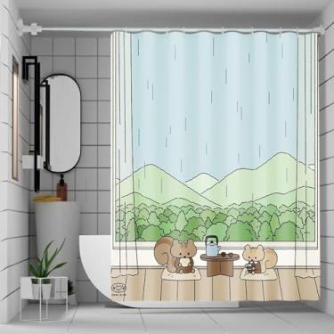 Imagem de CWPJUNDGP Cortina de chuveiro impressa, divisória sanitária não perfurada, cortina de chuveiro para pendurar