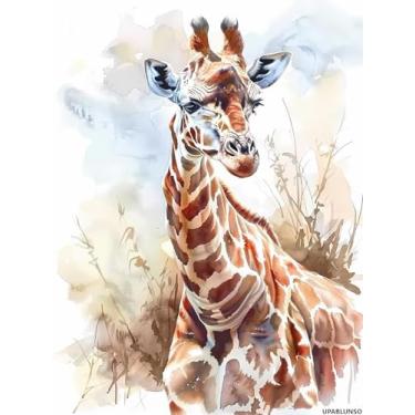 Imagem de UPABLUNSO DIY The Beautiful Giraffe Diamond Painting Girafa Paint by Numbers for Adult Full Round Diamond Art Kits para decoração de quarto, decoração de sala de estar, 30 x 40 cm