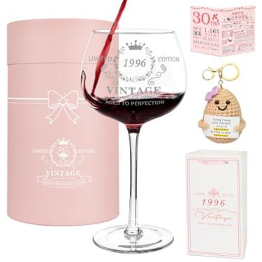 Imagem de YeohJoy Presentes de aniversário de 30 anos para mulheres, taça de vinho vintage 1996 com estampa de platina, decorações de aniversário de 30 anos para mulheres, ideias de presente feliz para esposa