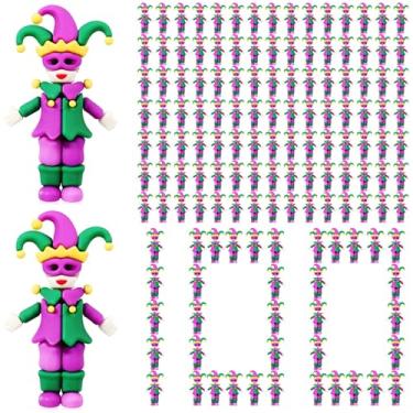 Imagem de Halloscume Estatueta de gnomo de carnaval, 100 peças, decoração de micro carnaval gnomo para esconde-esconde, pequenas decorações de borracha dourada verde roxa para lembrancinhas de festa de carnaval