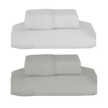 Imagem de Kit 2 Jogos de Lençol Solteiro com Elástico, 188x88x30cm, 80% Algodão 20% Poliéster, Percal 180 Fios, Cores Variadas, Inclui 2 Lençóis e 2 Fronhas (Cor: Branco/Cinza)