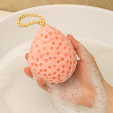 Imagem de Esponja de banho de favo de mel, bucha de malha macia com corda para pendurar, esfregão de espuma rica em sabonete líquido (rosa)