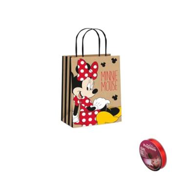 Imagem de Kit Sacola de Papel Kraft Minnie P Com 1 Unidade + Fita Cetim Rolo 15mm x 50mts