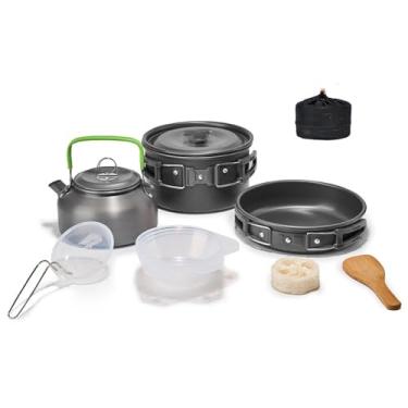 Imagem de Conjunto de Panelas para Acampamento e Trekking Portátil Kit Cozimento Piquenique Panela Alumina Frigideira Acessório Vi