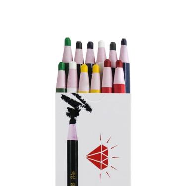 Imagem de Marcadores chineses de diamante de 12 cores, lápis de cera de graxa destacável para madeira, vidro, metal, tecido, película, marcação de papel (multicolorido 2)