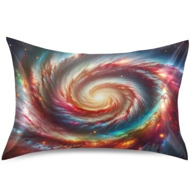 Imagem de Capa de almofada refrescante de cetim espacial de nebulosa espiral arco-íris capa de travesseiro padrão King Queen capas de travesseiro cores confortáveis, tamanho king, 101,6 cm x 50,8 cm