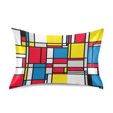 Imagem de Fronhas de cetim coloridas de arte abstrata geométrica fofas refrescantes King Queen fronhas padrão fronhas florais para cama cuidados com a pele tamanho padrão 66 cm x 50 cm