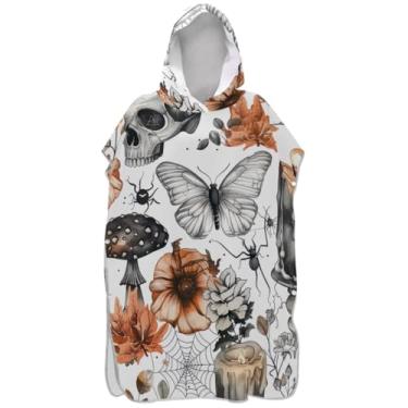 Imagem de Joisal Poncho de surfe reutilizável para adultos trocador de roupão de praia com capuz toalha de natação vintage caveira de Halloween branco homens mulheres poncho com capuz