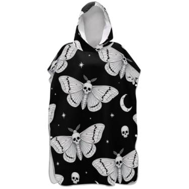Imagem de Joisal Roupão de trocador de poncho de surfe preto crânio de mariposas brancas com capuz toalha floral plus size ponchos de praia para homens
