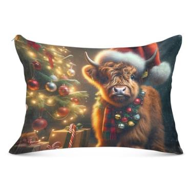 Imagem de Capa de travesseiro de flanela grande de vaca Highland fofa de Natal com zíper longo para o corpo fronha padrão queen king fronhas de travesseiro para cama fofa, tamanho do corpo, 53 cm x 137 cm