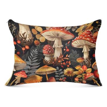 Imagem de Capas de travesseiro de flanela laranja cogumelo vintage decorativas padrão queen king travesseiro de corpo bonito macio grande travesseiro, tamanho Queen, 50,8 cm x 76,2 cm