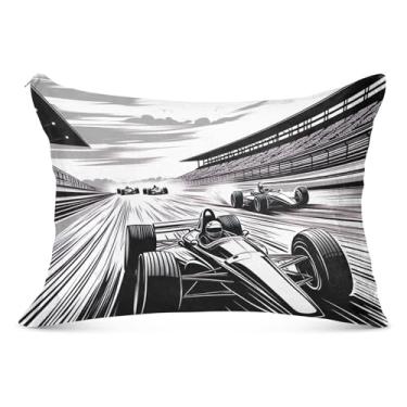 Imagem de Fronha decorativa de carro de desenho animado preto branco com zíper padrão Queen King Body Size Fronha macia macia, tamanho king, 50,8 cm x 101,6 cm