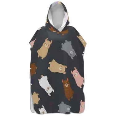 Imagem de Joisal Poncho de surfe reutilizável trocador de roupão adulto com capuz toalha de natação bonito cinza lhama poncho masculino com capuz