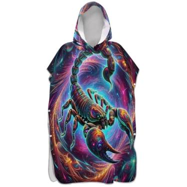 Imagem de Joisal Poncho de surfe trocador de roupão adulto toalha de banho com capuz reutilizável unissex adulto poncho com capuz galáxia escorpião