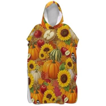 Imagem de Joisal Poncho de surfe trocador roupão adulto praia moletom toalha natação wearable outono abóboras girassóis masculino poncho com capuz