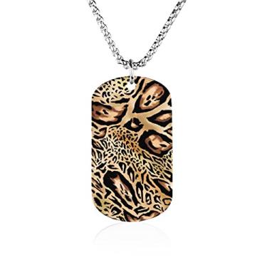 Imagem de Donnapink Pingente de textura animal de pele de leopardo marrom sem costura, colar leve de lembrança para homens e mulheres, colar de cachorro de aço de titânio e chaveiro
