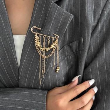 Imagem de Broche de lapela com pingente de corrente de ouro grosso Y2k joia moderna para mulheres homens presentes de amizade para mulheres dia dos namorados, Medium, Latão, Sem Pedra Preciosa
