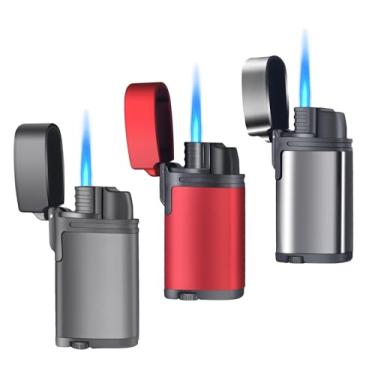 Imagem de Pacote com 3 isqueiros de butano, isqueiro de chama de jato único, ajustável e recarregável, isqueiro de bolso para homens e mulheres (sem gás)