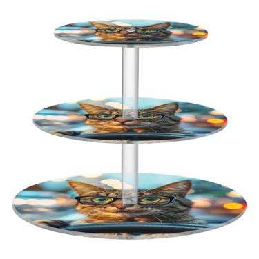 Imagem de Suporte de cupcake para festa de chá, 3 camadas, torre de bolo, exibição de acrílico, suportes de sobremesa, decorações de mesa para festas, aniversário, casamento, gato engraçado