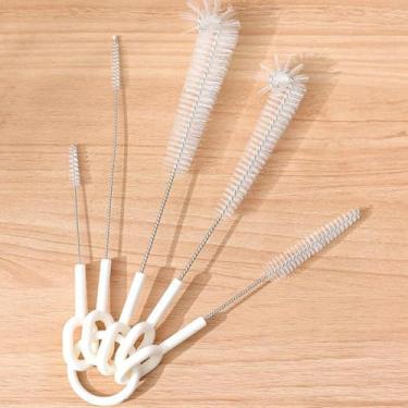 Imagem de Conjunto de escovas de palha, escovas de nylon para limpeza de canudos longos e cachimbos, kit de limpeza de 5 peças para canudos reutilizáveis, copos e garrafas de água