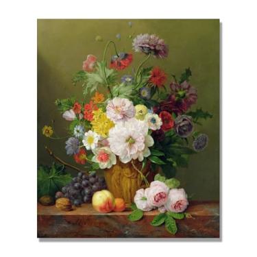 Imagem de NHLDZYH Arte em tela floral clássica natureza morta, impressão vintage estilo pintura a óleo, decoração de parede botânica para sala de estar elegante, sala de jantar. B06. Apenas tela de 40 x 48 cm