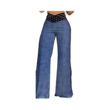 Imagem de Calças Femininas De Cintura Alta Com Pernas Largas E Estilo Flare Y2K,