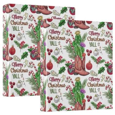 Imagem de Fichários personalizados de Natal com 3 anéis de botas caubói, cacto, 3 argolas, 200 folhas, prancheta, fichário redondo, 31,5 x 27 x 6 cm, pacote com 2