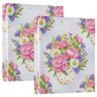 Imagem de Fichários Bouquet Pink Peonies de 3 cm comporta 200 folhas versáteis pastas portfólio anel redondo fichário resistente, 31,5 x 27 x 6 cm, 1 pacote