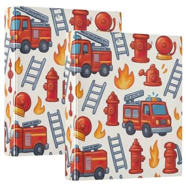 Imagem de Fichários de três anéis vermelhos de caminhões de bombeiros fofos personalizados com 3 cm, 200 folhas, portfólio, fichário, 31,5 x 27 x 6 cm, pacote com 2