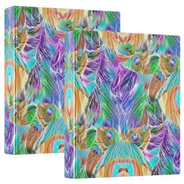 Imagem de Fichários coloridos de penas de pavão de 3 cm com 3 anéis para 200 folhas, pastas de portfólio premium, fichário de escritório, 31,5 x 27 x 6 cm, 1 pacote
