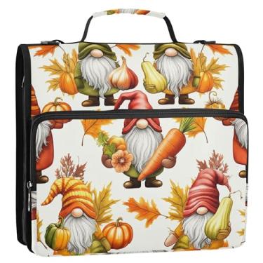Imagem de Gnomo Vegetal Outono Abóbora Fichários 3 Anéis Resistentes Com Zíper Organizador de Fichário Bolsa de Ensino Médio com Alça Portfólio e Estojo Suporte de Pasta de Anel