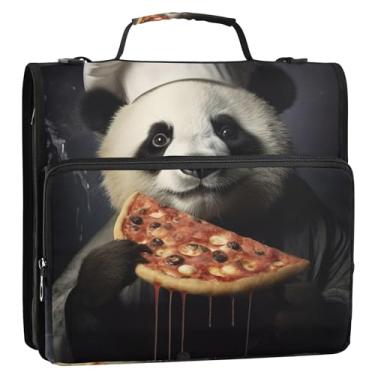 Imagem de Panda Bear Chef Pizza 3 fichários de 3,8 cm anel D organizador de fichário com zíper bolsa escolar com alça de ombro portfólio e estojo suporte de pasta de anel