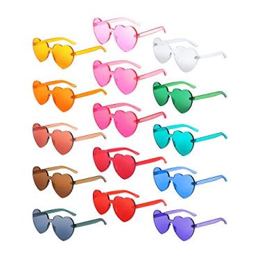 Imagem de Óculos de sol sem aro em forma de coração Gejoy Uma peça transparente de óculos sem moldura de cor doce colorido colorido colorido colorido colorido Fatias grossas (15 pares de cores H)