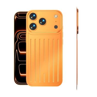 Imagem de Maustron Capa de liga de alumínio para iPhone 17 Pro Max, textura de bagagem, capa traseira fina com adesivo dupla face, proteção à prova de choque (laranja)